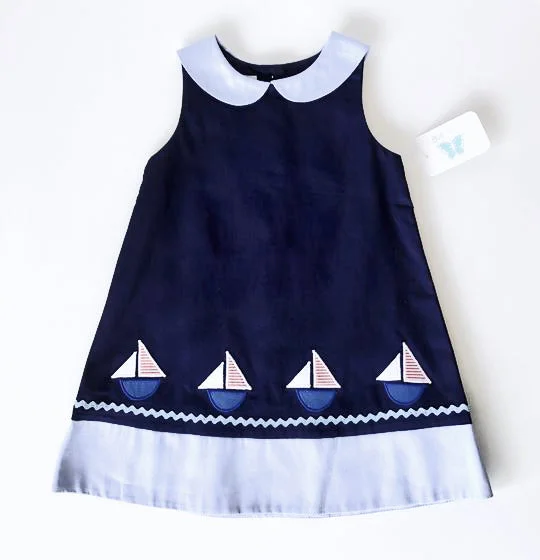 Betti Terrell Dress Blue Collar Sailboat