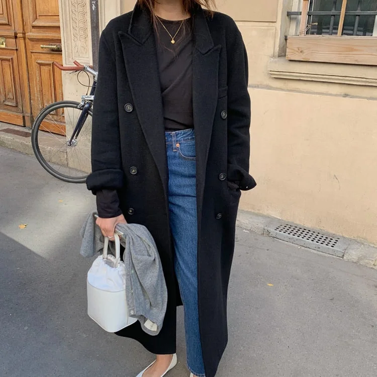 Women's Woolen Coats - Size L - 487024 Raincoat Turtleneck Coat Wrap Coat