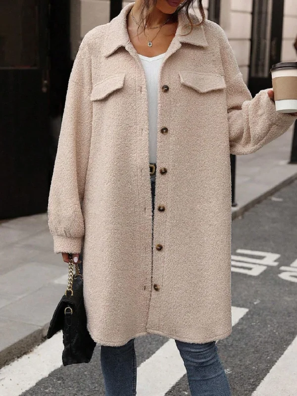Sadie Button Up Drop Shoulder Sherpa Coat Bomber Denim Leather