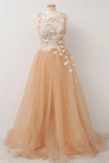 Sleeveless A-line Long Pleats Lace Appliques Dress