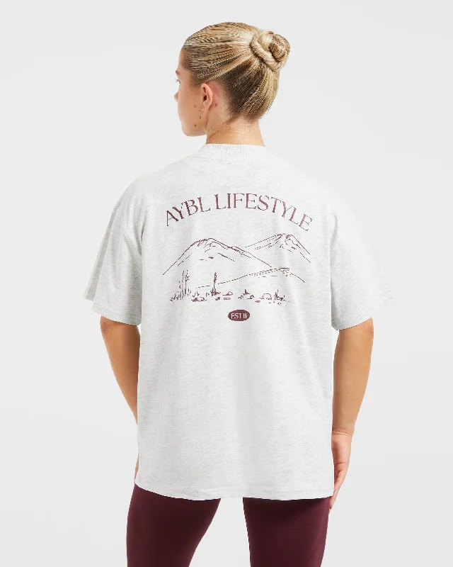 AYBL Lifestyle Oversized T Shirt - Heather Grey/Burgundy Chenille Brocade Lace