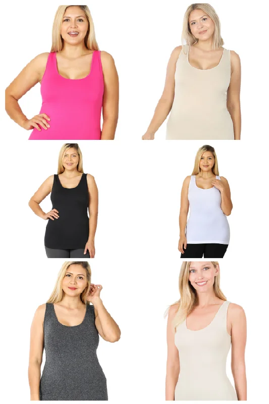 Beautifully Basic Scoop Neck Seamless Stretch Tank - Various Colors metallic tank top