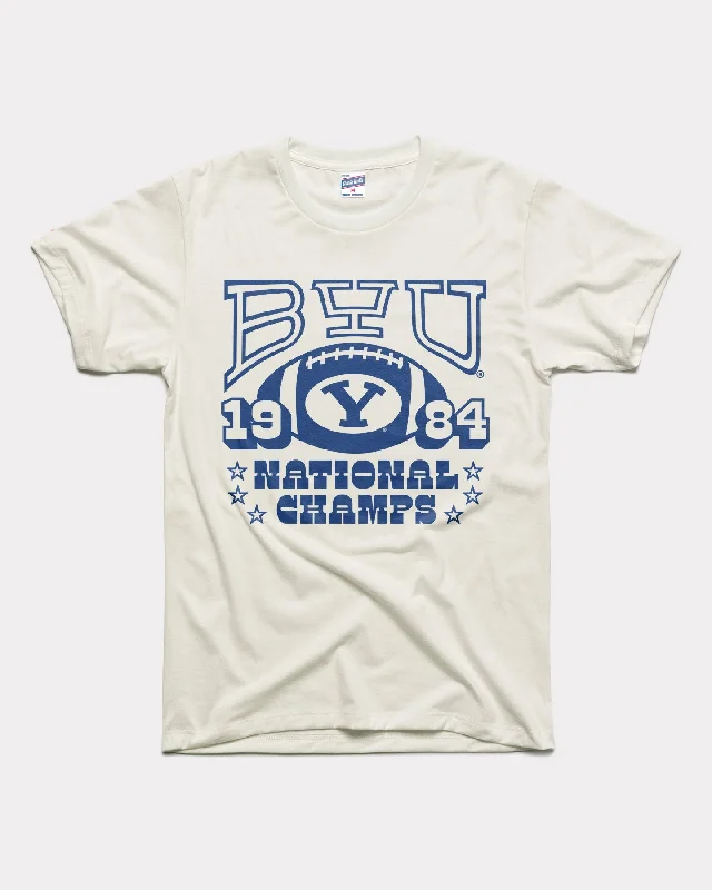 BYU Football 1984 National Champs White T-Shirt Spandex Blend Rayon Blend Denim Blend
