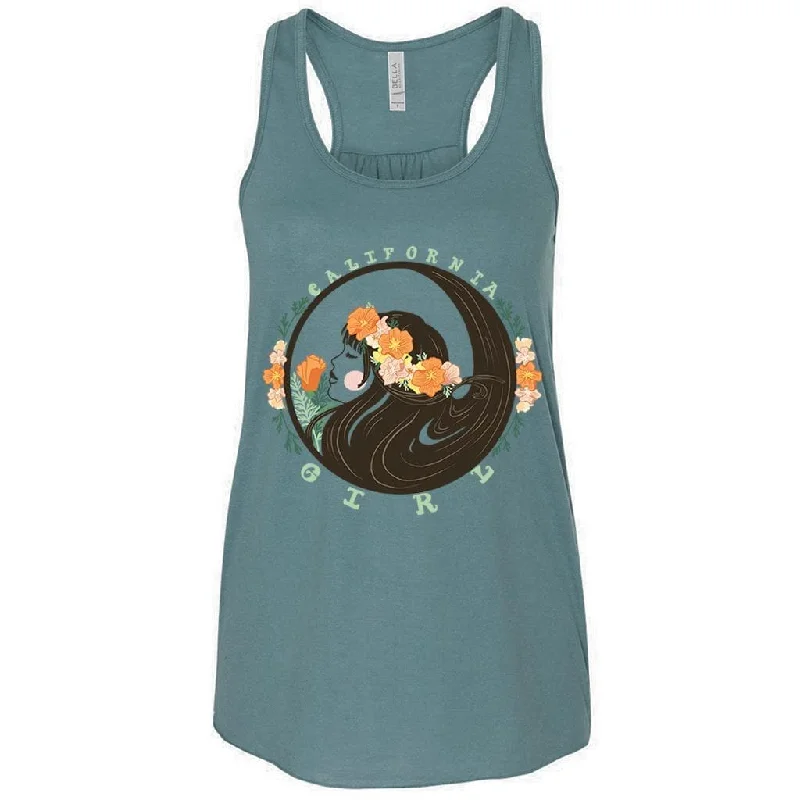 California Flower Girl teal racerback tank breathable tank top