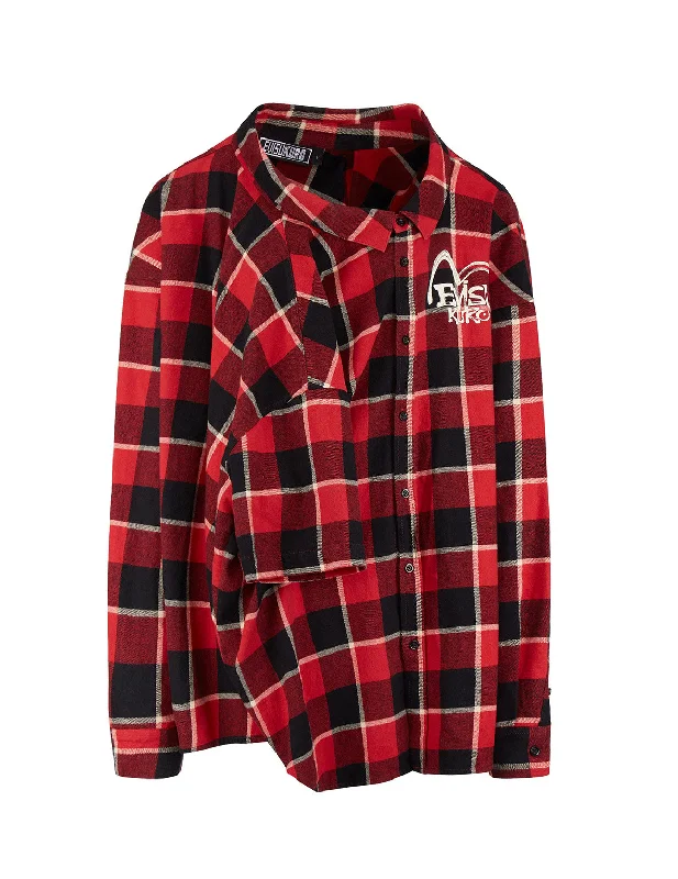 Calligraphy Print Asymmetric Flannel Shirt Fleece Nylon Spandex