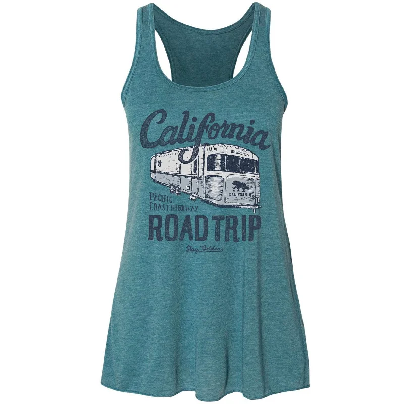 California Roadtrip teal Racerback Tank navy tank top