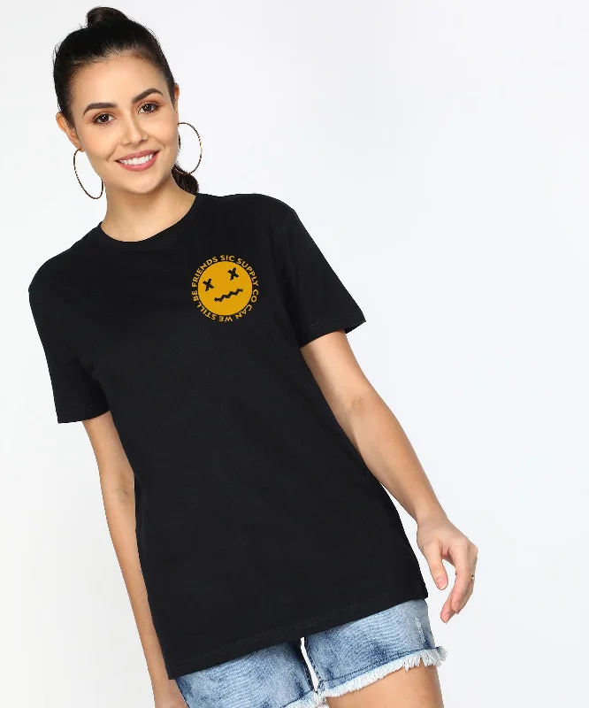 Womens Over Size Half Sleeve Printed T.shirts (Black) Polka Dot Checkered Tartan