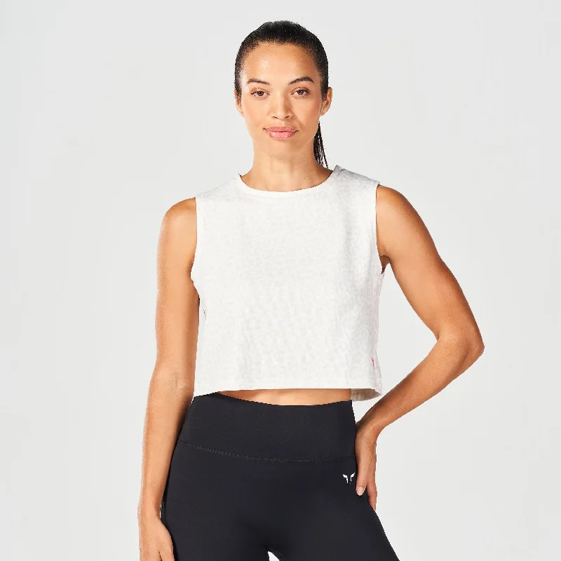 Core Crop Tank - Pearl White Leopard silver tank top