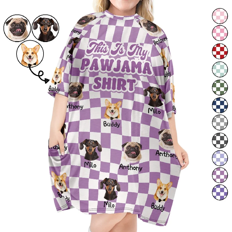 Custom Photo This Is My Pawjama Shirt - Birthday, Loving Gift For Dog Lover, Cat Mum, Pet Mom - Personalized Women's Sleep Tee Polka Dot Checkered Tartan
