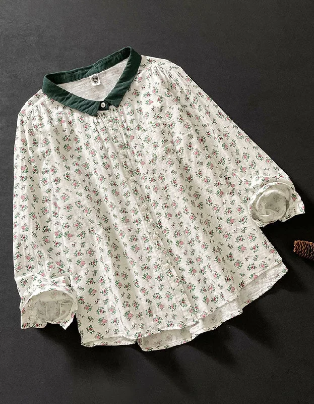 Double-layer Cotton Floral Long-sleeved Shirt Graphic Embroidered Appliqued