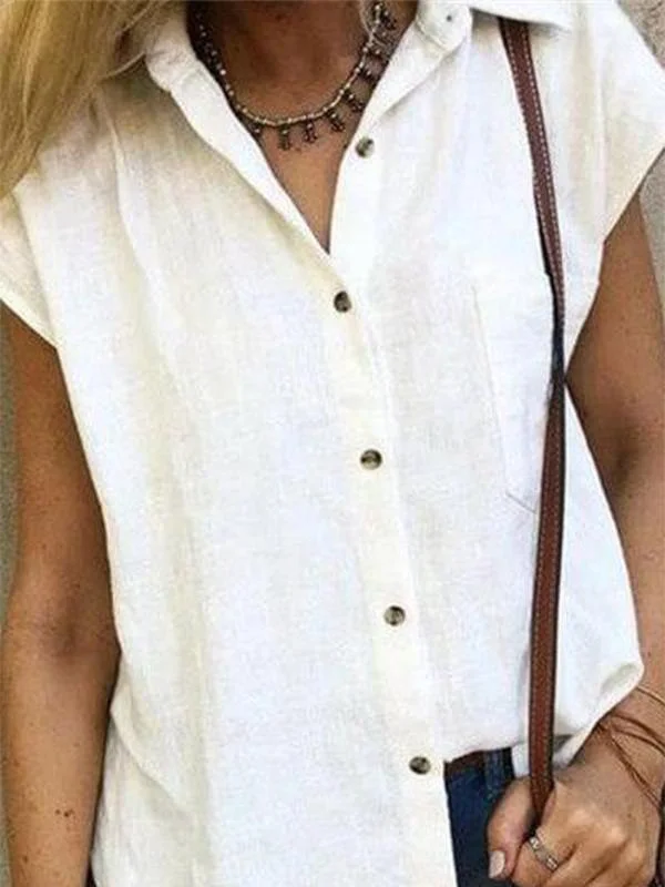 hoombox Fashion Casual Lapel Loose Cotton Linen Shirt Lace Blend Ribbed Blend Corduroy Blend
