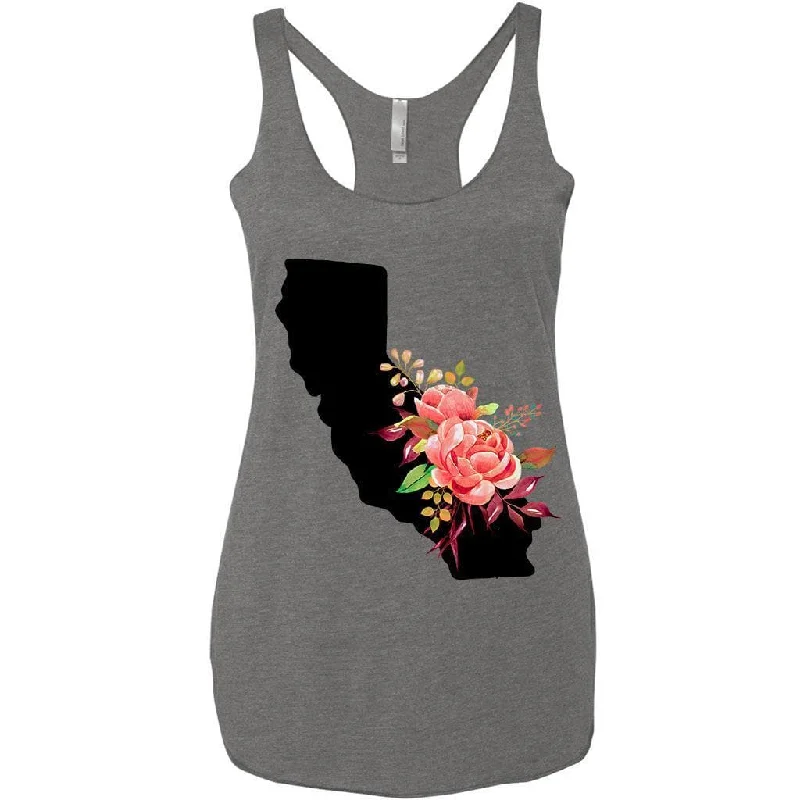 Floral California Dark Grey Racerback Tank (Black Design) strappy tank top