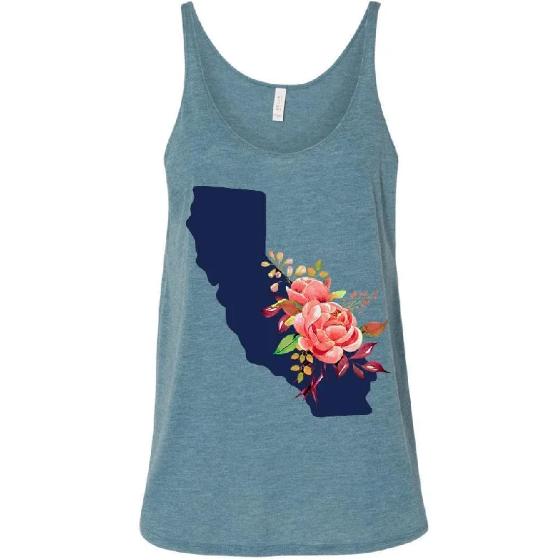 Floral California Flowy Teal Tank (Navy Design) (runs big) strapless tank top