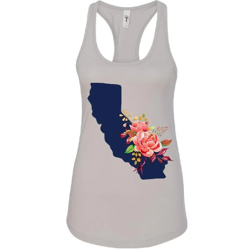 Floral California Silver Racerback Tank (Navy Design) off shoulder tank
