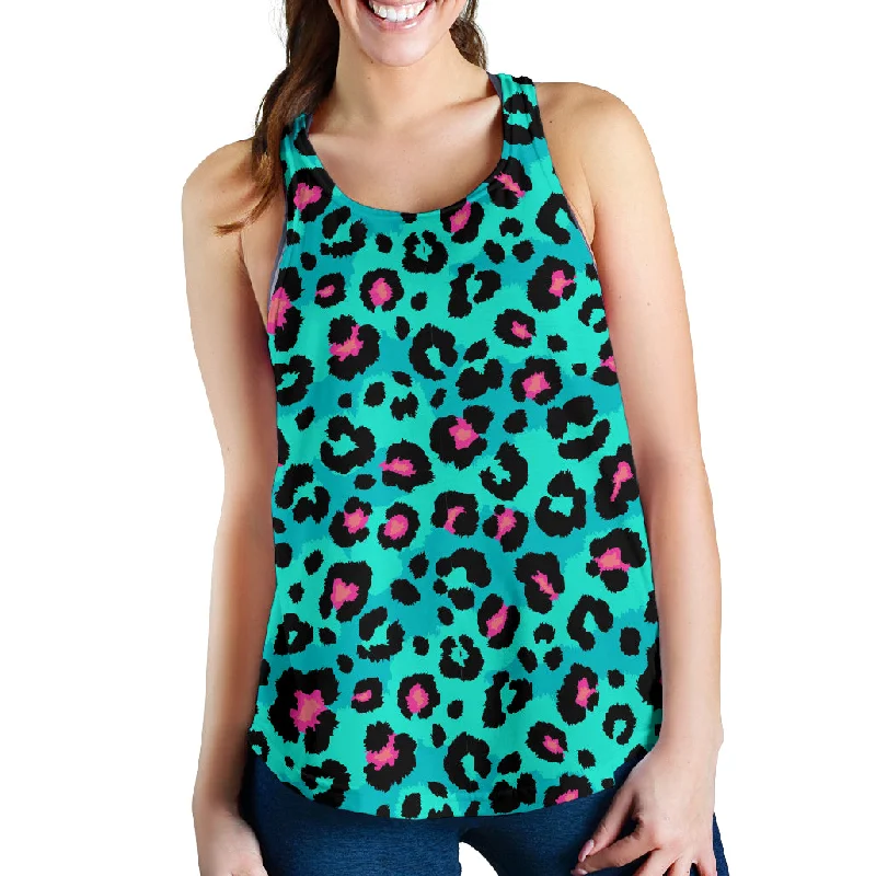 Green leopard skin print pattern Women Racerback Tank Top workout tank top