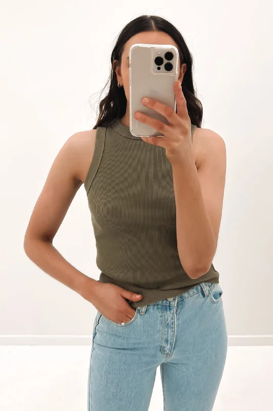 Greta Tank Khaki stretchy tank top