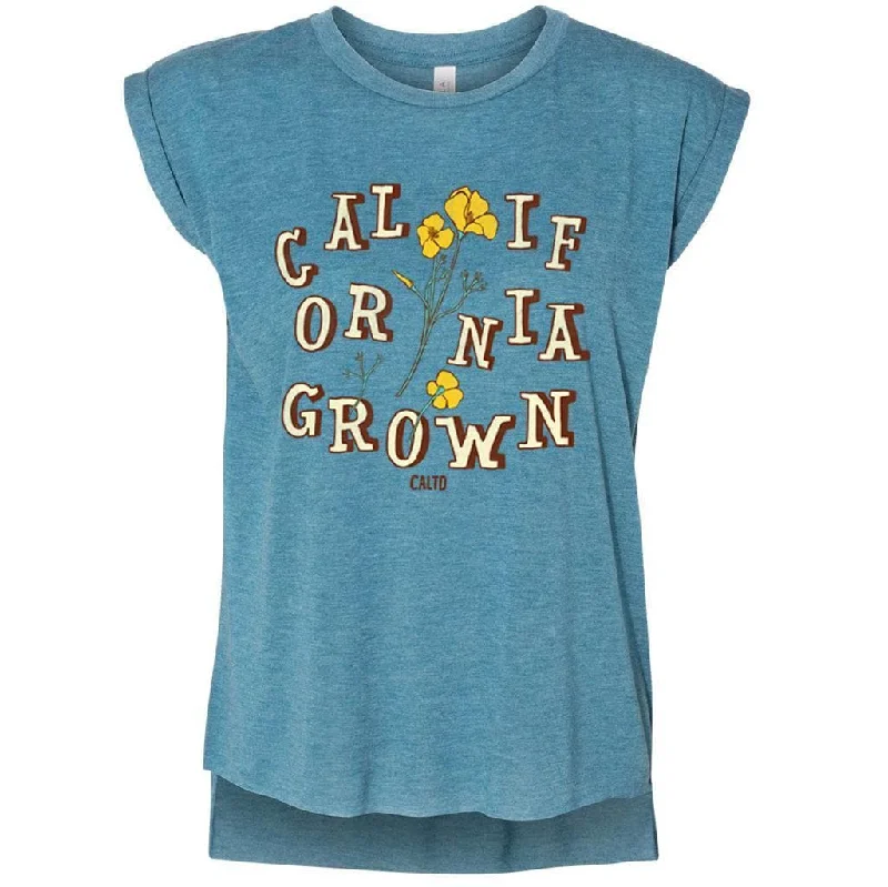 California Grown Poppies Rolled Sleeve Tank mint tank top