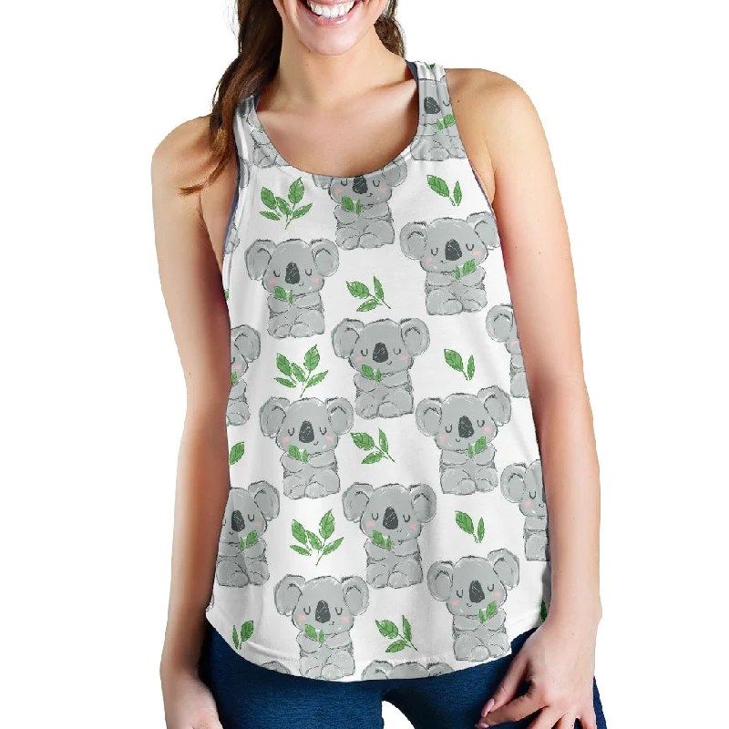 Hand drawn Koala leaves pattern Women Racerback Tank Top high neck tank