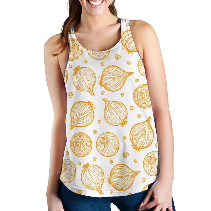 hand drawn onion pattern Women Racerback Tank Top one shoulder tank