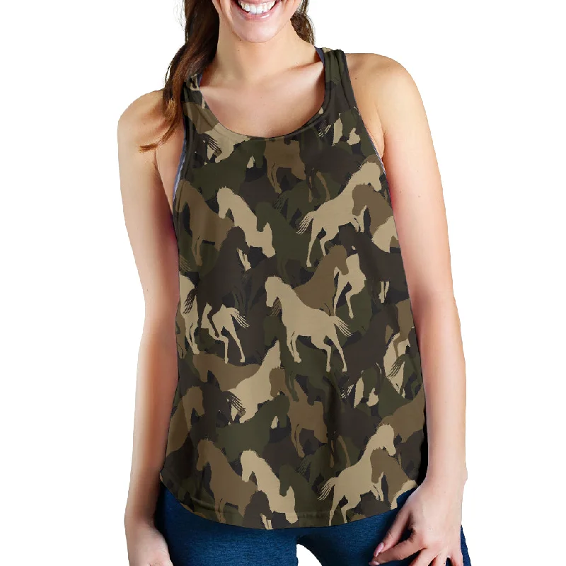Horse Camo Camouflage Pattern Women Racerback Tank Top bronze tank top