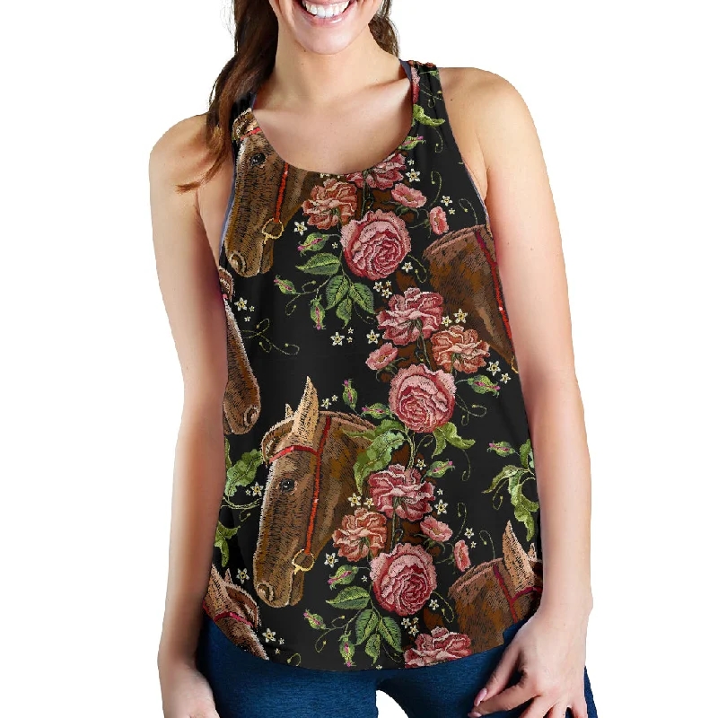 Horse head wild roses pattern Women Racerback Tank Top mint tank top