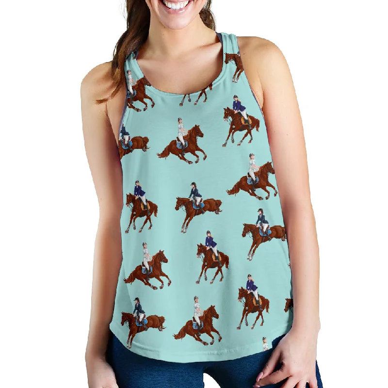 Horses running horses rider pattern Women Racerback Tank Top lime green tank