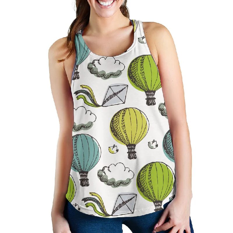 Hot Air Balloon Bird Cloud Pattern Women Racerback Tank Top soft tank top