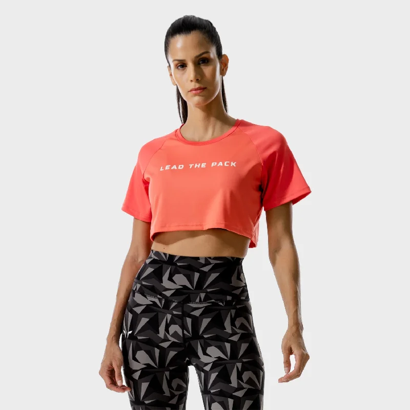 LAB360° Crop Tee - Hot Coral Front Pockets Side Pockets Patch Pockets