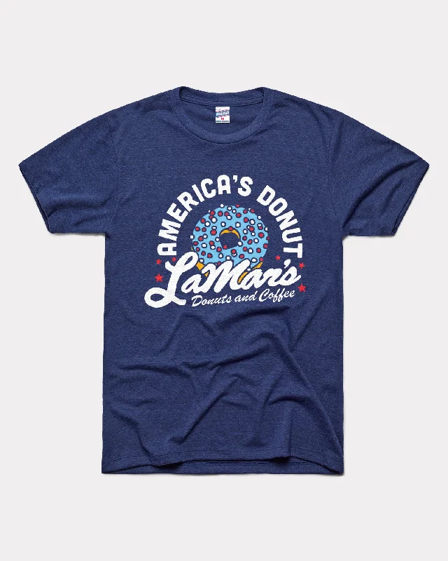 LaMar's Donuts and Coffee Navy T-Shirt Knit Fabric Woven Fabric Fleece Fabric