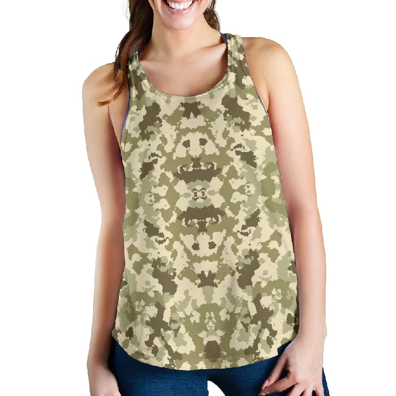Light Green camo camouflage pattern Women Racerback Tank Top off shoulder tank