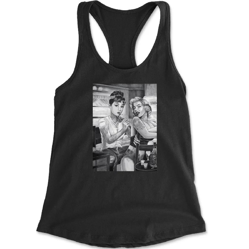 Marilyn Monroe and Audrey Hepburn Tattooed Icons Racerback Tank Top for Women stretchy tank top