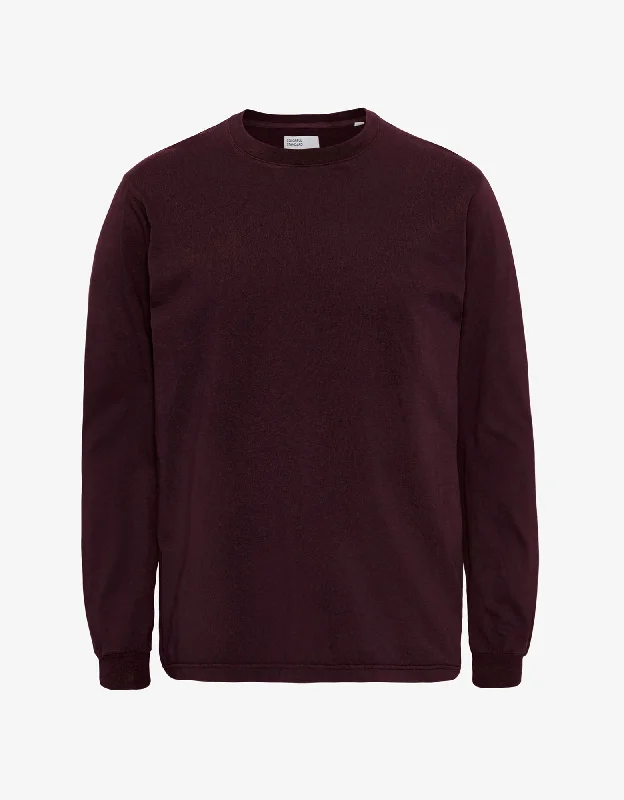 Oversized Organic LS T-shirt - Oxblood Red Zippered Front Buttoned Front Snap Front