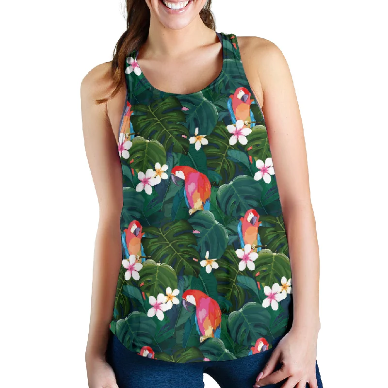 Parrot Palm tree leaves flower hibiscus pattern Women Racerback Tank Top stylish tank top