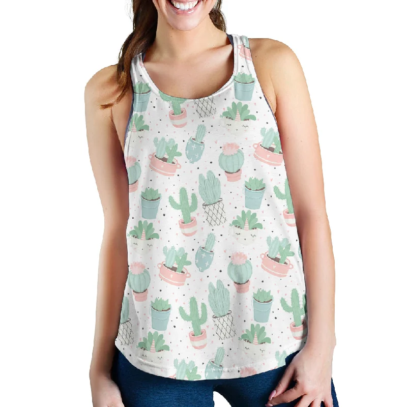 Pastel color cactus pattern Women Racerback Tank Top v-neck tank top