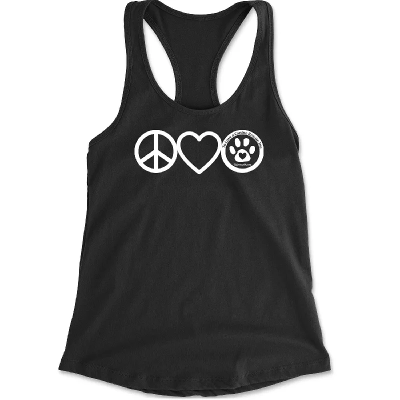 Peace, Love and TLC Dog Rescue Racerback Tank Top for Women workout tank top