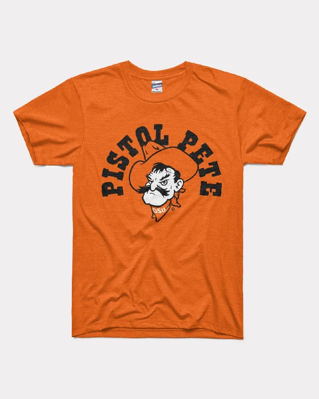 Pistol Pete Western Arch Orange T-Shirt Spandex Blend Rayon Blend Denim Blend