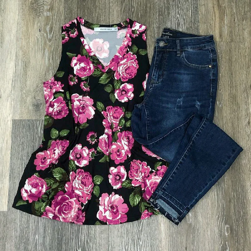 Pretty in Pink Floral V-Neck Tank layering tank top