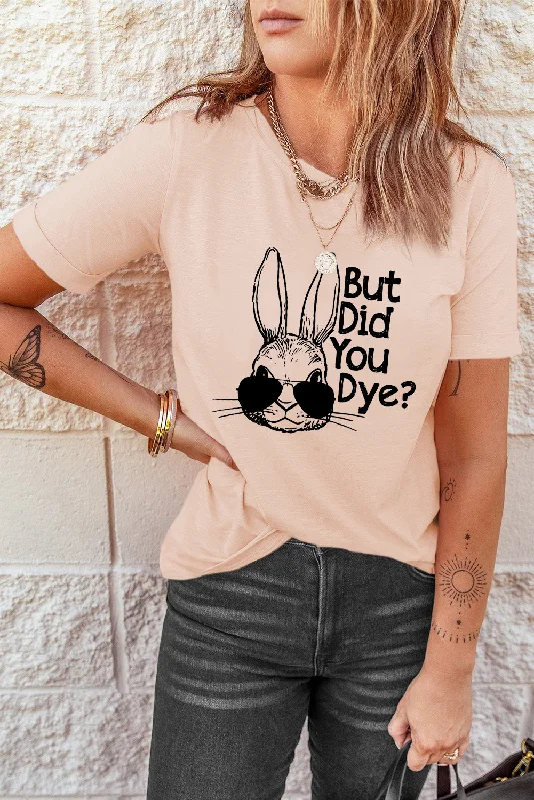 Rabbit Graphic Round Neck T-Shirt Polka Dot Checkered Tartan