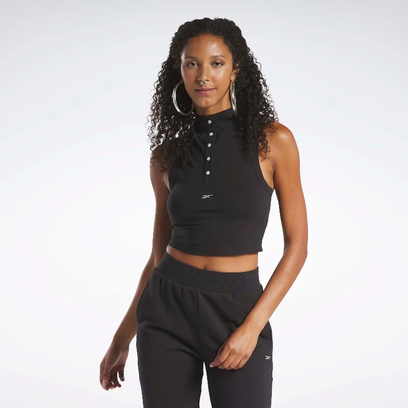 Reebok Classics Cropped Fitted Jersey Tank Top Black sheer tank top