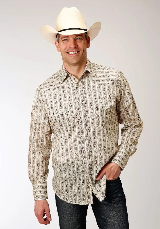 Roper Mens Cream/Brown Cotton Blend Wallpaper L/S Shirt Chenille Blend Fleece Blend Nylon Blend Roper Mens Cream/Brown Cotton Blend Wallpaper L/S Shirt Chenille Blend Fleece Blend Nylon Blend