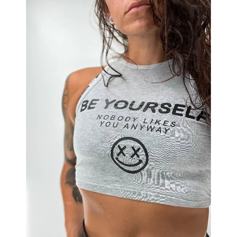 Salty Savage Ladies “BE YOURSELF” High Neck Crop Tank cold shoulder tank