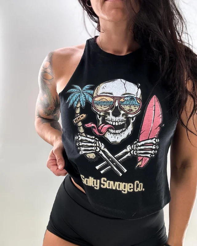 Salty Savage Ladies "Double Fisting" Flowy Racerback Crop Tank sleep tank top