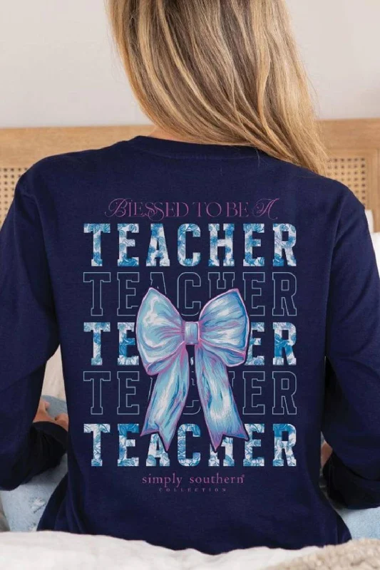 Simply Southern Long Sleeve Blessed Teacher T-Shirt for Women in Eclipse | LS-TEACHER-ECLIPSE Satin Blend Silk Blend Wool Blend Simply Southern Long Sleeve Blessed Teacher T-Shirt for Women in Eclipse | LS-TEACHER-ECLIPSE Satin Blend Silk Blend Wool Blend