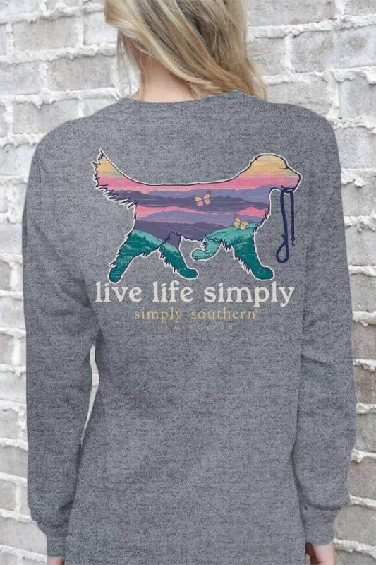 Simply Southern Long Sleeve Dog Live Life Simply T-Shirt for Women in Charcoal Heather | LS-SMPDOG-CHARCOALHTHR Lace Blend Ribbed Blend Corduroy Blend