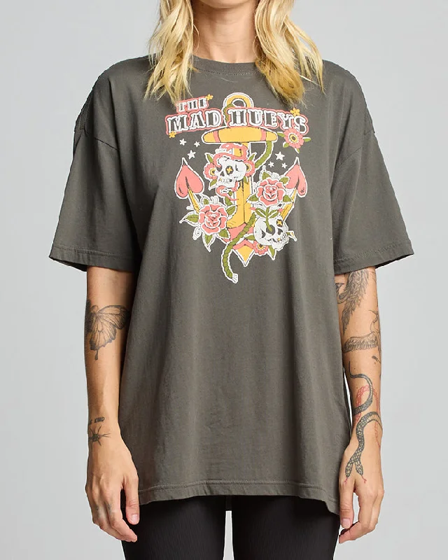 The Mad Hueys SKULL TATTOO | WOMENS OVERSIZED SS TEE Fleece Nylon Spandex
