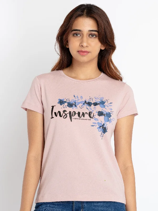 Womens Printed Round Neck T-shirt Knit Fabric Woven Fabric Fleece Fabric