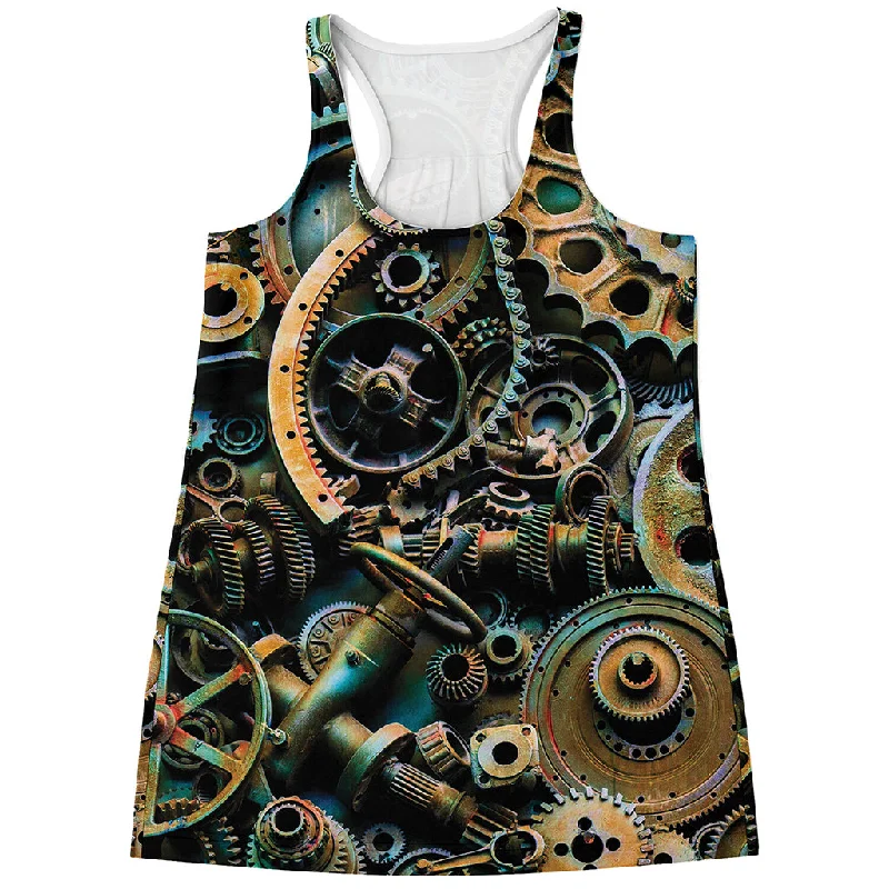 Steampunk Cogs And Gears Print Women's Racerback Tank Top essential tank top