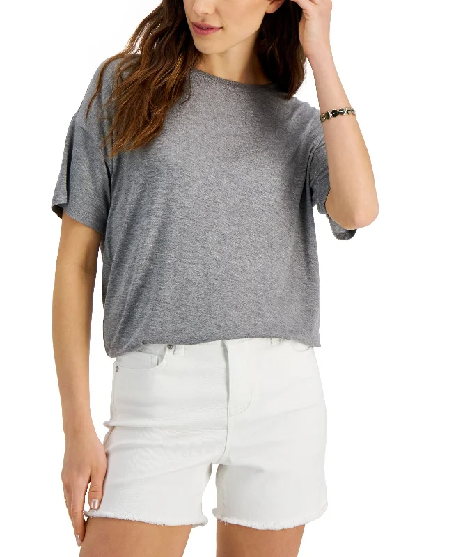 Style & Co Womens Drop Shoulder Drapey T-Shirt Spandex Blend Rayon Blend Denim Blend Style & Co Womens Drop Shoulder Drapey T-Shirt Spandex Blend Rayon Blend Denim Blend