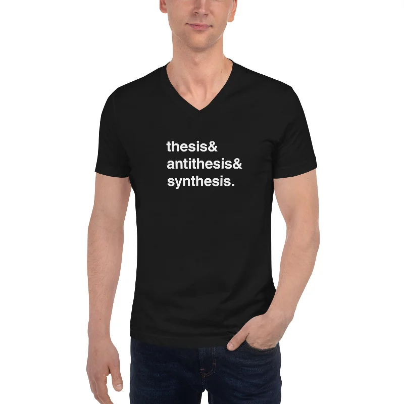 Thesis & Antithesis & Synthesis - Unisex V-Neck T-Shirt Welt Pockets Slit Pockets Flap Pockets Thesis & Antithesis & Synthesis - Unisex V-Neck T-Shirt Welt Pockets Slit Pockets Flap Pockets