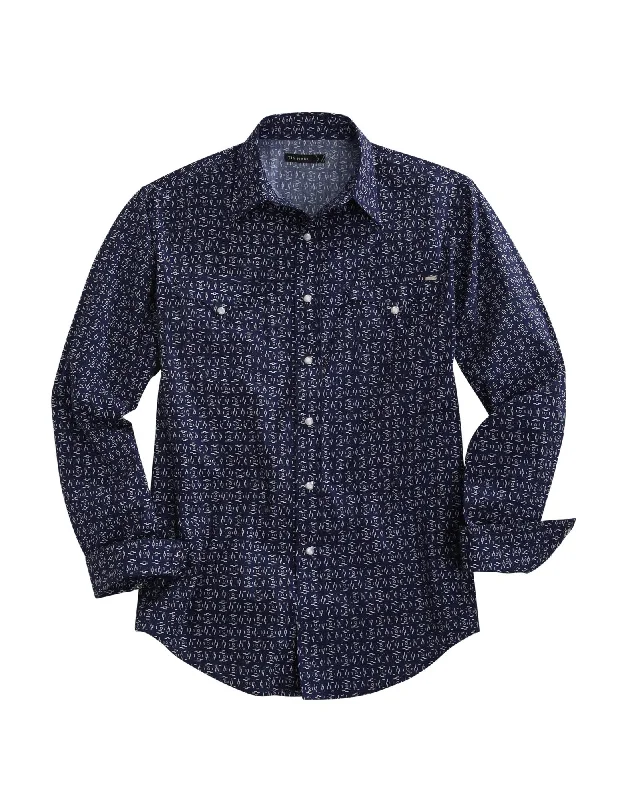 Tin Haul Mens Blue 100% Cotton Scratch Print L/S Shirt Fleece Nylon Spandex
